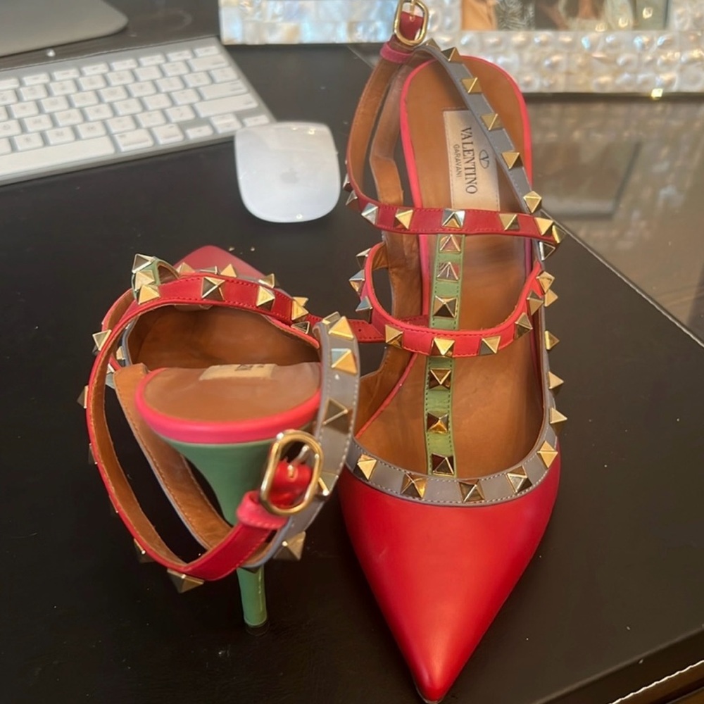 Valentino Red and Green Studded Heels